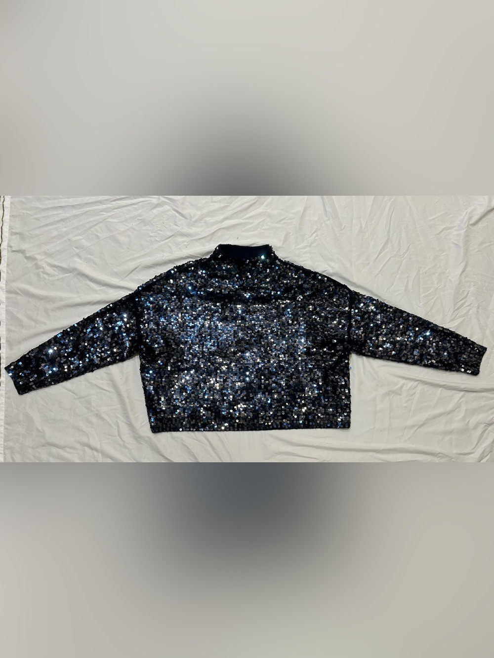 Pilcro Dark Blue Top with Iridescent Sequins EUC
